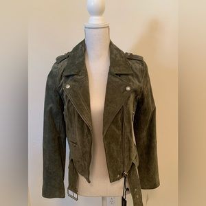 Blank NYC suede moto jacket in olive